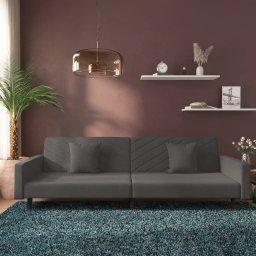 Canapea extensibila cu 2 locuri, 2 perne, gri închis, catifea GartenMobel Dekor