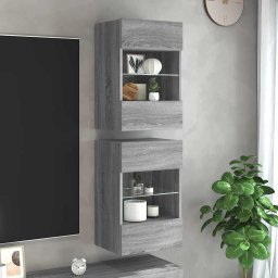Comode de perete cu lumini LED pentru TV, 2 buc, gri sonoma, 40x30x60,5 cm GartenMobel Dekor