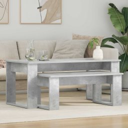Set de masute de cafea 2 pcs Gri din beton Lemn compozit GartenMobel Dekor