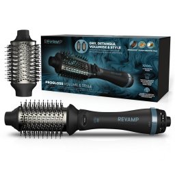 Perie Perie cu aer cald 1000W, 2 capete interschimbabile (37x58mm & 46x72mm), funcție ionică Quad-Ion, 3 trepte, aer rece, înveliș ceramic cu keratină/argan/cocos, negru