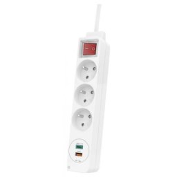 Prelungitor Hama Listwa Zasilająca 3 gniazda, 1 USB C, 1 USB A, biała