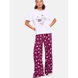 Friends Like These Pijama 'Breakfast Club' roz / roșu burgundy / negru / alb