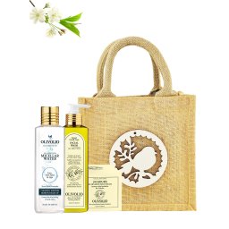 Set sacosa iuta natur si cosmetice ten, cu ulei de masline