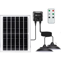 Aigostar - Lustră solară LED, 2x LED, 70W, 12V, 12000 mAh, 6500K, Ø 23,5 cm + telecomandă