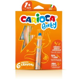 Creioane colorate CARIOCA Baby 1+, 3 in 1, 6 culori/cutie, ascutitoare inclusa
