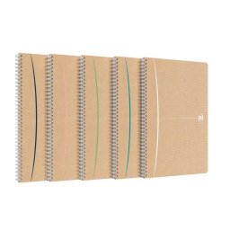 Caiet cu spirala A4, OXFORD Touareg, 90 file-90g/mp, coperta carton reciclat, kraft/dungi ass - dict