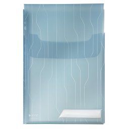 Mapa LEITZ CombiFile Jumbo, cu eticheta, PP, A4, 200 mic, 150 coli, pre-perforata, 3 buc/set, albast