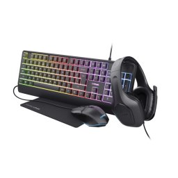 Kit Tastatura + Mouse + Mouse Pad + Casti GXT 792 Quadrox 4-in-1, USB, Layout US, Negru