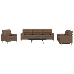 Set de canapele cu perne decorative, 3 piese, maro, textil GartenMobel Dekor