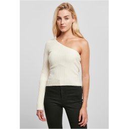 Women's sweater with short rib knit with one sleeve whitesand