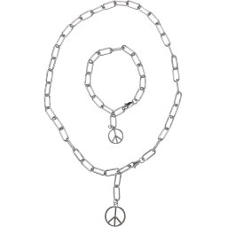 Y Chain Peace Necklace and Bracelet - Silver Color