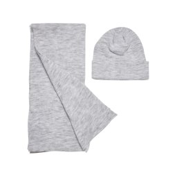 Recycled base set of hat and scarf in heather grey
