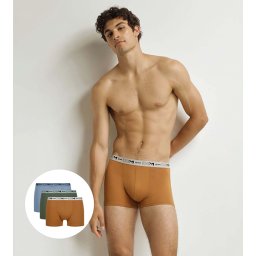 DIM GOTS COTTON STRETCH BOXER 3x - Men's Boxer Shorts Made of Organic Cotton 3 pcs - Orange - Dark Green - Light Brown