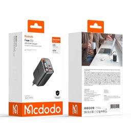 Incarcator priza Mcdodo FreeGo Series CH-4100 - Built-in USB-C Retractable Cable, USB-A C, 67W, Digital Display, 65cm - Black
