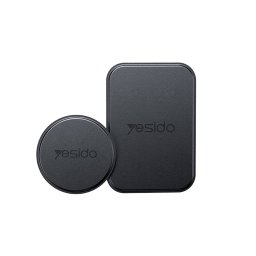 Placute metalice Yesido C207 - Round + Rectangle Shapes, Leather Pattern, Universal (2 pack) - Black