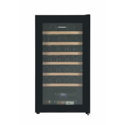 Vitrina de vinuri Heinner HRV-A85DRL34, clasa energetica: G, capacitate totala: 85L, capacitate incarcare: 34 sticle (750ml), display LED, control electronic, lumina LED, 6 rafturi din lemn,Negru