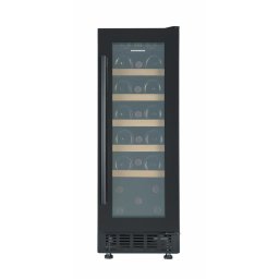 Vitrina de vinuri Heinner HRV-ABI56DRL20, clasa energetica: G, capacitate totala: 56L, capacitate incarcare: 20 sticle (750ml), temperatura: 5~20°C, display LED, control electronic, lumina LED, 5 rafturi din lemn, Negru