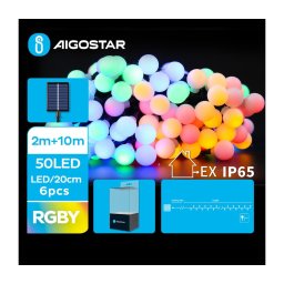 Lanț LED solar decorativ 50xLED/8 funcții 12m IP65 multicolor Aigostar