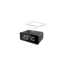 Solight CA07B - Ceas digital cu încărcător wireless Qi, alimentare 230V/CR2032, negru