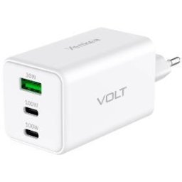 Incarcator de retea GaN Protecție la supratensiune 2x USB-C + 1x USB-A 100W Alb