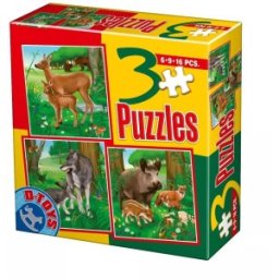 3 Puzzle Animale salbatice D-Toys