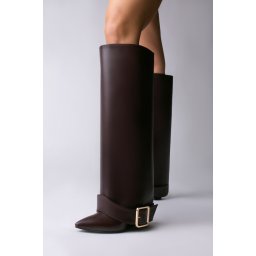 Cizme Morrigan Belle cu toc pana, piele naturala, visiniu inchis si accesoriu curea