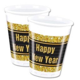 Set 8 pahare plastic La multi ani Happy New year 200 ml