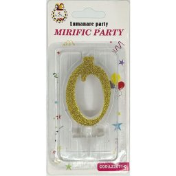 Lumanare tort cifra 0 auriu 7 cm