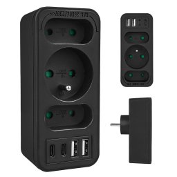 Prelungitor Priză de curent x3 + 4xUSB Maclean, splitter cu 3 prize, 2xUSB A, 2xUSB C PD 20W, 1x16A + 2x6A, MCE248 F/B