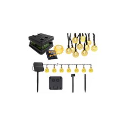 Ghirlandă solară decorativă LED, 30 LED, 8 funcții, baterie 500 mAh, 6,5 m, IP67, alb cald