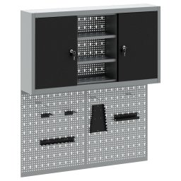 Set dulap unelte & panou carlige de perete, 3 piese negru metal GartenMobel Dekor