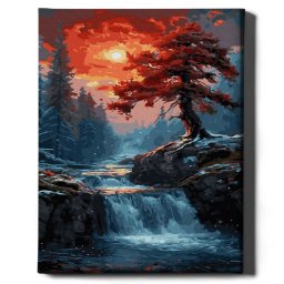 Set pictura pe numere, cu sasiu, Artar la apus, 40x50 cm