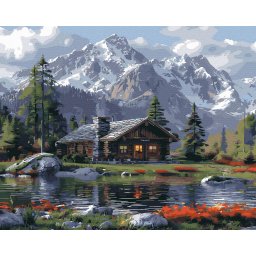 Set pictura pe numere, cu sasiu, Refugiu montan, 40x50 cm