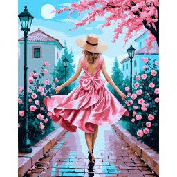 Set pictura pe numere, cu sasiu, Plimbare printre trandafiri, 40x50 cm