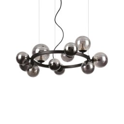 Lustră design Perlage 271392, D:73 cm, 11x4W G9 LED, metal negru, sticlă fumurie
