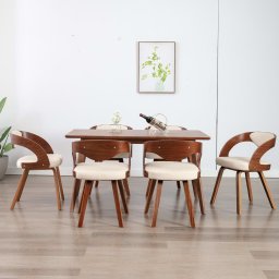 Scaune sufragerie 6 buc. lemn curbat crem si piele artificiala GartenMobel Dekor