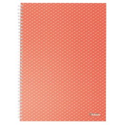 Caiet de birou Esselte Colour'Breeze, carton, reciclabil, certificare FSC, A4, 80 coli, cu spira, dictando, corai