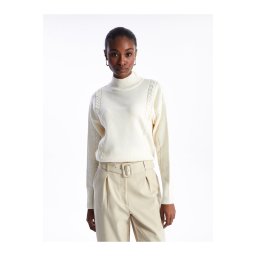 LC Waikiki Half Turtleneck Self Patterned Long Sleeve Oversize Women's Tricotaje Pulover