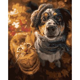 Set pictura pe numere, cu sasiu, Prieteni tomnatici, 40x50 cm