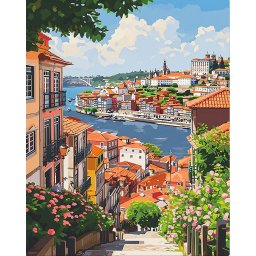 Set pictura pe numere, cu sasiu, Vedere spre rau, in Porto, 40x50 cm