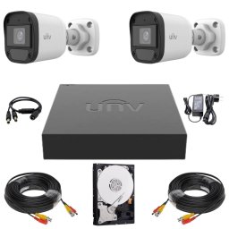 Sistem supraveghere Uniview, 2 camere, 2MP Full HD, Microfon, Infrarosu 20m, DVR, Accesorii montaj incluse