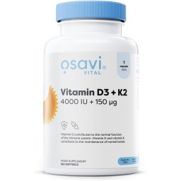 Vitamina D3 cu K2 - Osavi - 4000 IU, 150 mcg - 120 capsule moi