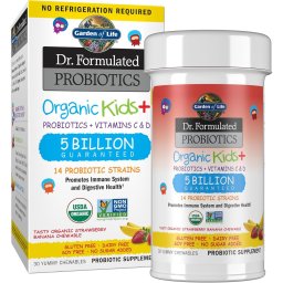 Probiotic Copii cu Vitamina C Naturala si D3 - Probiotic Kids+ - Garden of Life - 30 tablete masticabile, Strawberry Banana
