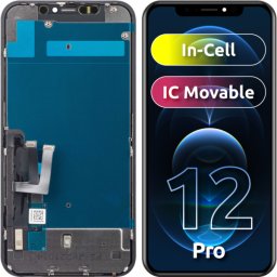 Display cu Touchscreen JK pentru Apple iPhone 12 / 12 Pro, cu Rama, Versiune LCD In-Cell IC Movable, Negru