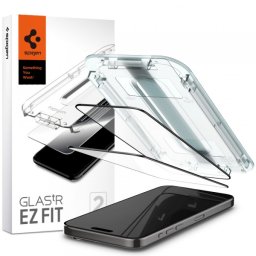 Folie de protectie Ecran Spigen GlastR EZ FIT pentru Apple iPhone 15 Pro, Sticla Securizata, Full Glue, Set 2 bucati, Neagra AGL06893