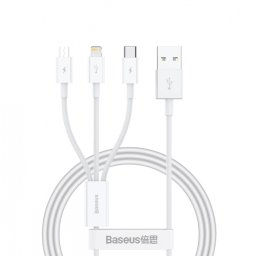Cablu Incarcare USB-A - Lightning / microUSB / USB-C Baseus Superior 3in1 Series, 20W, 0.5m, Alb