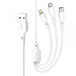 Cablu Incarcare USB-A - Lightning / microUSB / USB-C XO Design NB230 3in1, 20W, 1m, Alb