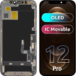 Display cu Touchscreen JK pentru Apple iPhone 12 / 12 Pro, cu Rama, Versiune OLED IC Movable, Negru