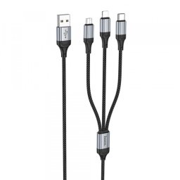 Cablu Incarcare USB-A - Lightning / microUSB / USB-C HOCO X102 3in1, 18W, 1m, Negru