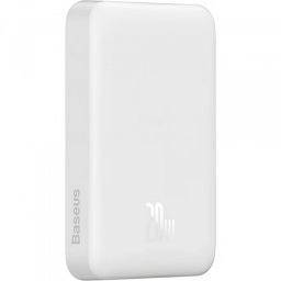 Baterie Externa Wireless Baseus Magnetic Mini, 10000mAh, 20W, PD + FQI, 1 x QI - 1 x USB-C, Alba PPCX07002